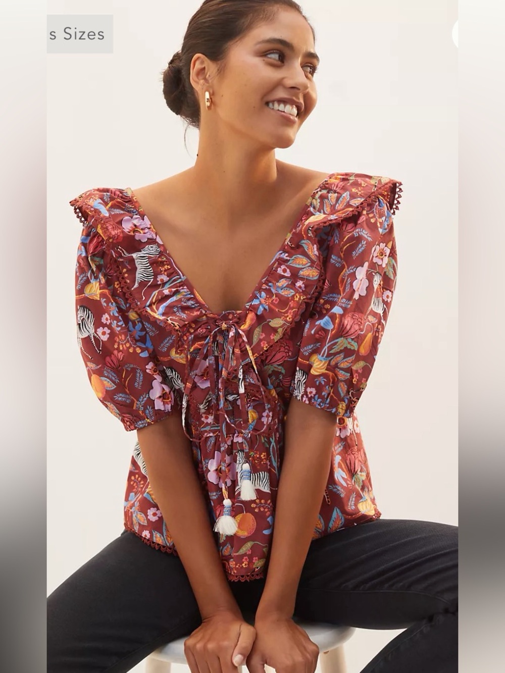 Maeve by Anthropologie Women’s tie front Ruffled Blouse Sz XS